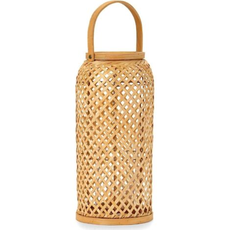 Lanterne porte bougie bambou naturel avec verre artisanal - bambou naturel clair et transparent