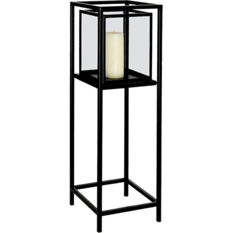 Lanterne porte bougie sur pied style industriel métal noir - noir industriel et verre transparent