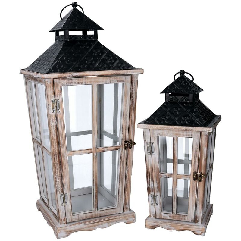 Webmarketpoint - Lanterne rectangulaire en bois blanchi 1-2 cm28x28h65