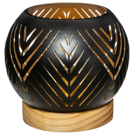 Lanterne ronde exotique LED en métal - Design 1 - Noir - D 14,5 x H 13,5 cm - Livraison gratuite