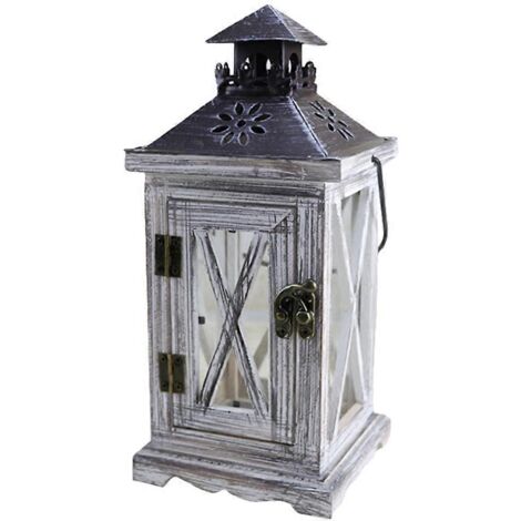 Lanterne rustique vintage en bois vieilli, bougeoir suspendu, décoration