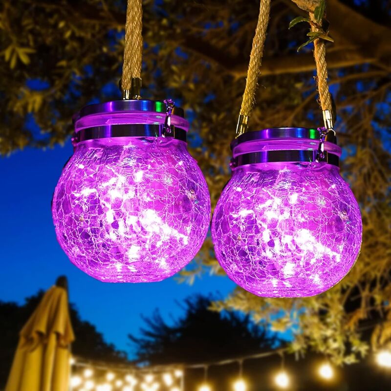 Jusch - Lanterne solaire, 2 paquet de lumières décoratives solaires suspendues pour l'extérieur, Lampe de pot à énergie solaire de jardin (rose)