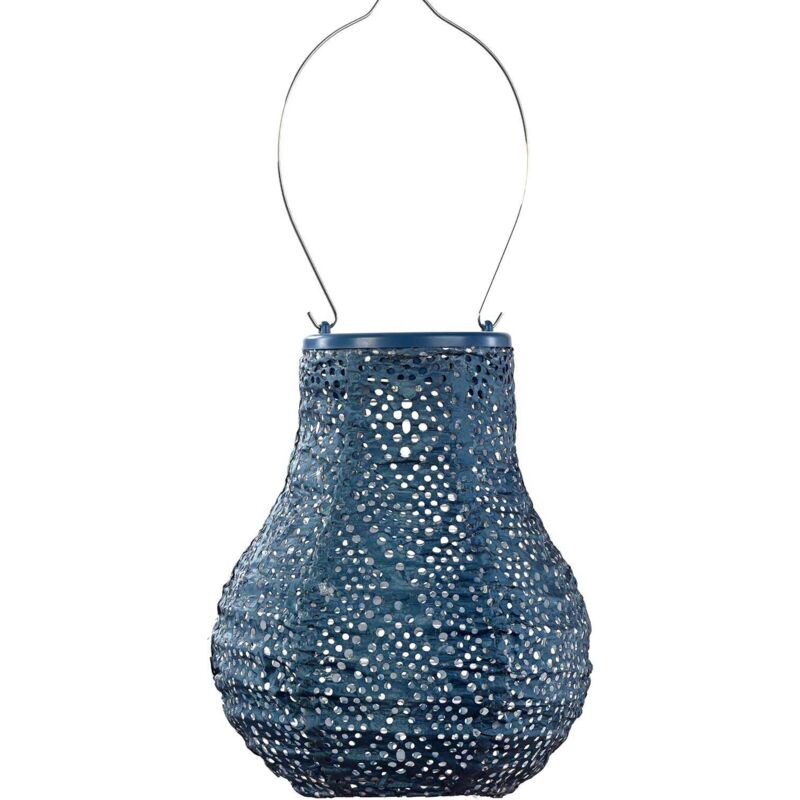 Lanterne solaire Bulb 16 cm Ikat - Bleu pétrole