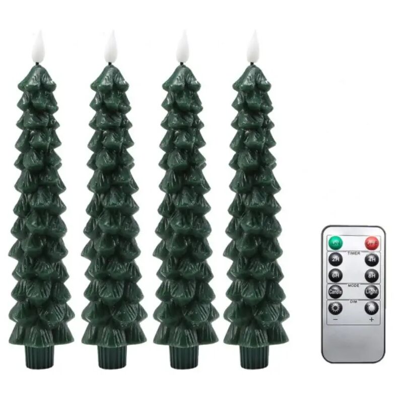 KZQ - 4 bougies coniques sans flamme avec minuterie de 6 heures, bougeoirs d'arbre de Noël de 9,5 pouces, bougies de fenêtre à piles en cire
