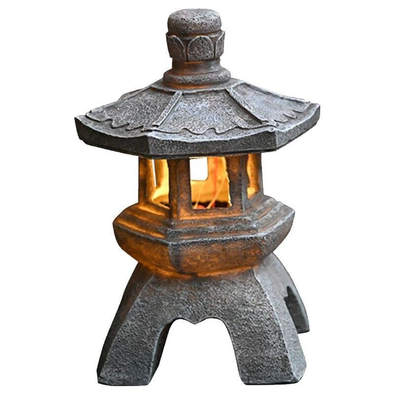 Lanterne solaire de jardin, décoration zen asiatique pour paysage, balcon, jardin, patio, porche, terrasse, résine, finition pierre grise