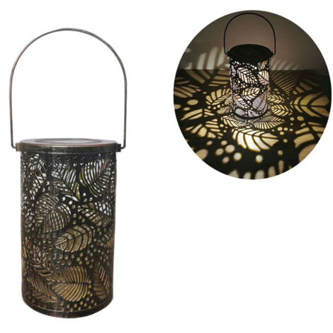 Lanterne solaire de jardin étanche d'extérieur avec motif de feuilles en métal - Idée cadeau de Noël