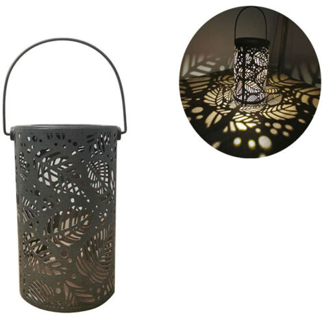 Lanterne solaire de jardin étanche d'extérieur avec motif de feuilles en métal - Idée cadeau de Noël