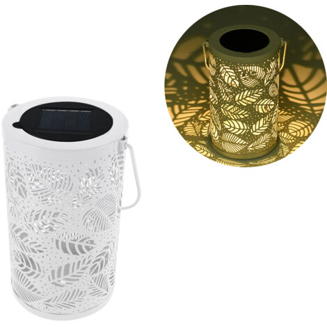 Lanterne solaire de jardin étanche d'extérieur avec motif de feuilles en métal - Idée cadeau de Noël