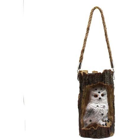 Lanterne solaire de jardin, lampe solaire à suspendre avec corde, lampe d'extérieur étanche en forme de souche de hibou pour terrasse, cour, allée, décoration(10 x 18cm)