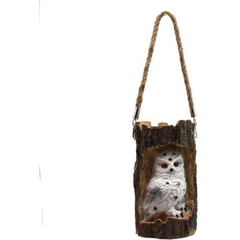 Lanterne solaire de jardin, lampe solaire à suspendre avec corde, lampe d'extérieur étanche en forme de souche de hibou pour terrasse, cour, allée, décoration(10 x 18cm)