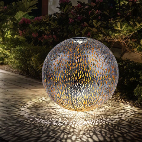 GLOBO Lanterne solaire de jardin lampe solaire LED enfichable IP44, terre pointue, motif métallique or antique gris argenté, 1x LED 3000K, DxH 27x38 cm