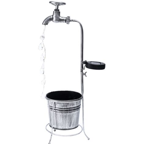Lanterne Solaire Décorative pour Jardins avec Lumière en Cascade Faucet, Kit de Lumière Solaire Anti-Pluie, Éclairage Paysager à Goutte d'eau Économe en Énergie, Matière Plastique + Fer, Couleur Argen