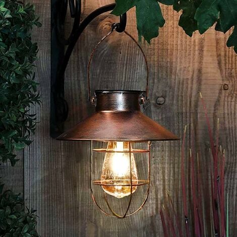 WERWING Lanterne solaire d'extérieur suspendue vintage en métal avec lampes LED chaudes pour jardin, jardin, terrasse, arbre, éclairage solaire de paysage, cuivre Vintage cuivre