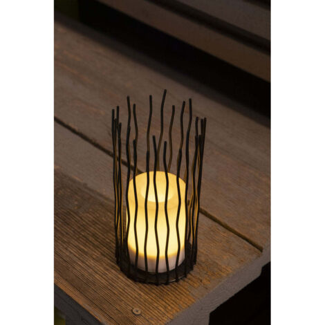 Lanterne solaire effet bougie 22 cm, métal noir ajouré, douce lueur pour une ambiance chic & zen