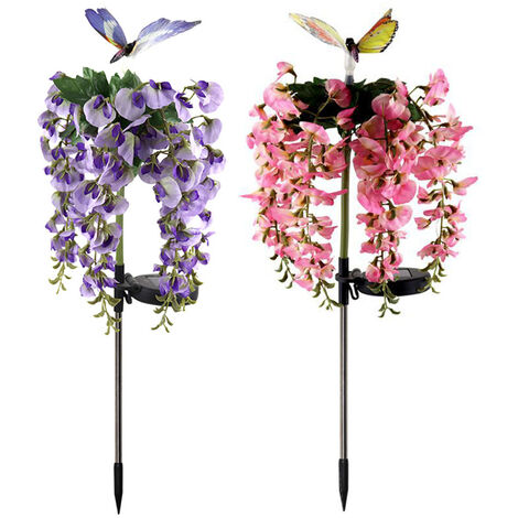 Lanterne solaire en forme de papillon, luminaire décoratif d'extérieur, violet et rose, idéal pour un jardin ou une cour, Pack de 2