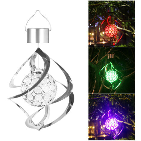 Lanterne Solaire Éolienne LED Rotative à Spirale Changeant de Couleurs - IP65 Imperméable, Acrylique et Acier Inoxydable Silver 14.5×27cm/15×35cm avec Panneau Solaire 2V/60mA et Batterie 600mAh