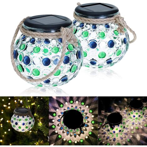 Lanterne Solaire Extérieur, 2 Pièces Lampe Solaire en Verre LED Boule Lumières Solaire en Pot Mason IP44 Etanche Lampe de Jardin Lampe Suspendue