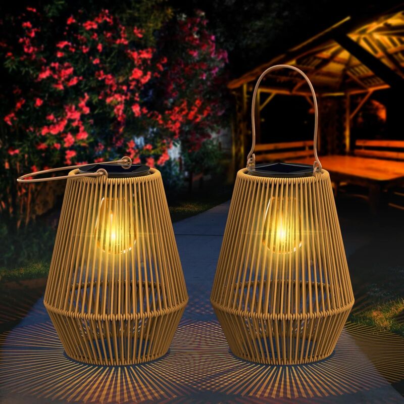 Lanterne Solaire Exterieur Jardin, 2 Lampe Solaire Exterieur IP65 fait à la main Suspendre Lanterne Solaire idéales pour jardins Noël Halloween