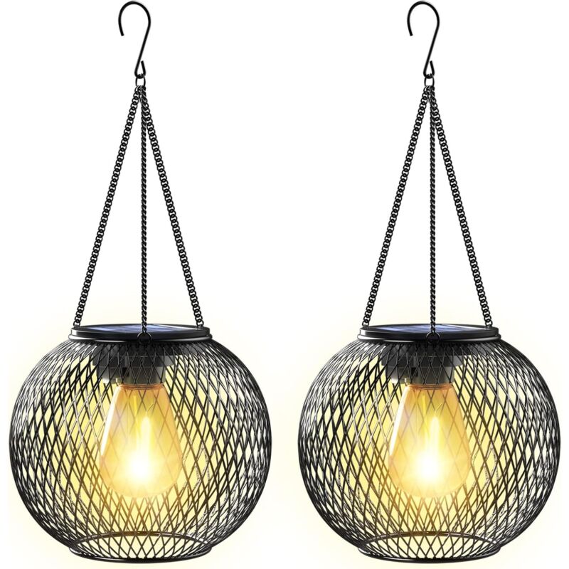Lanterne Solaire Exterieur Jardin, Lampe Solaire Exterieur 2 Lumière Solaire Exterieur Jardin Suspendues en Métal IP65 Lanterne Solaire Deco Jardin