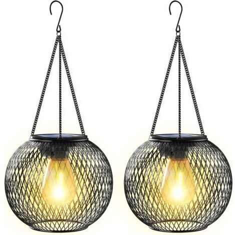 Lanterne Solaire Exterieur Jardin, Lampe Solaire Exterieur 2 Lumière Solaire Exterieur Jardin Suspendues en Métal IP65 Lanterne Solaire Deco Jardin Exterieur pour Cour Balcon Cadeaux