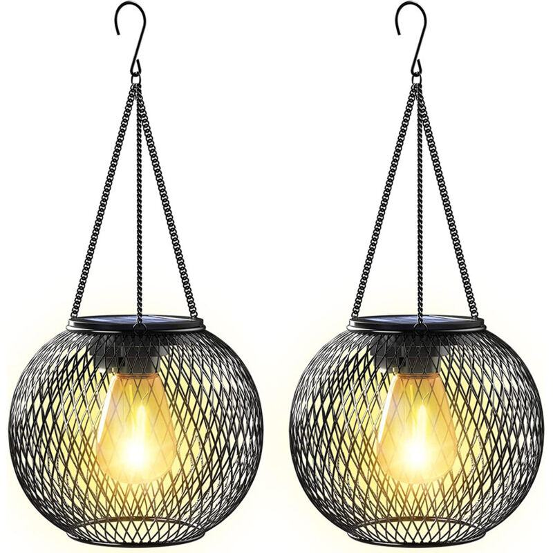 Lanterne Solaire Exterieur Jardin, Lampe Solaire Exterieur 2 Lumière Solaire Exterieur Jardin Suspendues en Métal Lanterne Solaire Deco Jardin