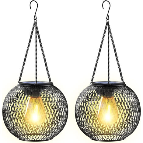 Lanterne Solaire Exterieur Jardin, Lampe Solaire Exterieur 2 Lumière Solaire Exterieur Jardin Suspendues en Métal Lanterne Solaire Deco Jardin Exterieur pour Cour Balcon Cadeaux