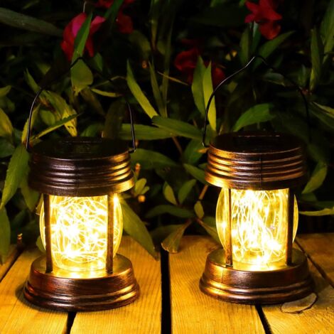 Lanterne Solaire Exterieur Jardin,LED 2 Pièces Lanterne de Jardin Solaire 20 LED IP44 Imperméable à l'eau Lumières Jardin pour Décoration de L'éclairage Intérieur Extérieur Décoration-Fei Yu