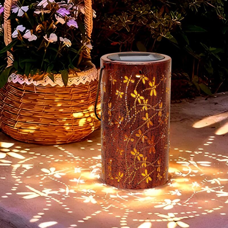 FITAGS Lanterne Solaire Extérieur, Lampe Solaire Exterieur de Libellule en Métal Lanterne Suspendre/Poser étanche IP55, Lumière Solaire pour Jardin
