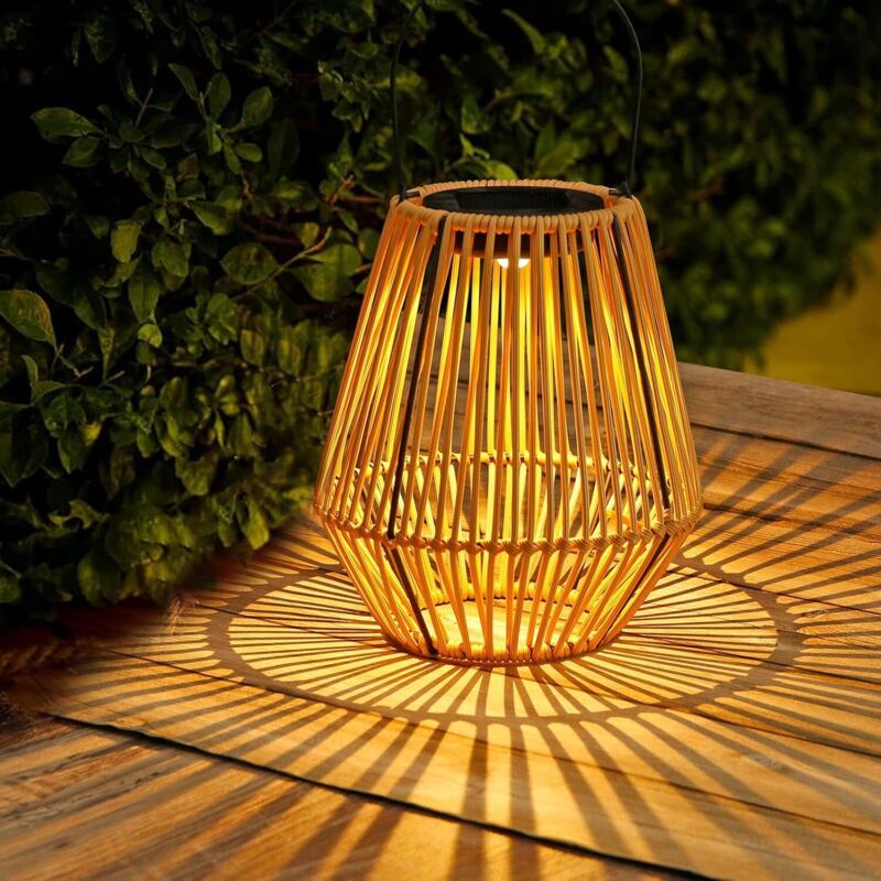 Lanterne Solaire Extérieur, Lanternes Solaires en Rotin, Style Bohème, Suspendues/Debout, Lampes Solaires pour Balcon, Terrasse, Jardin