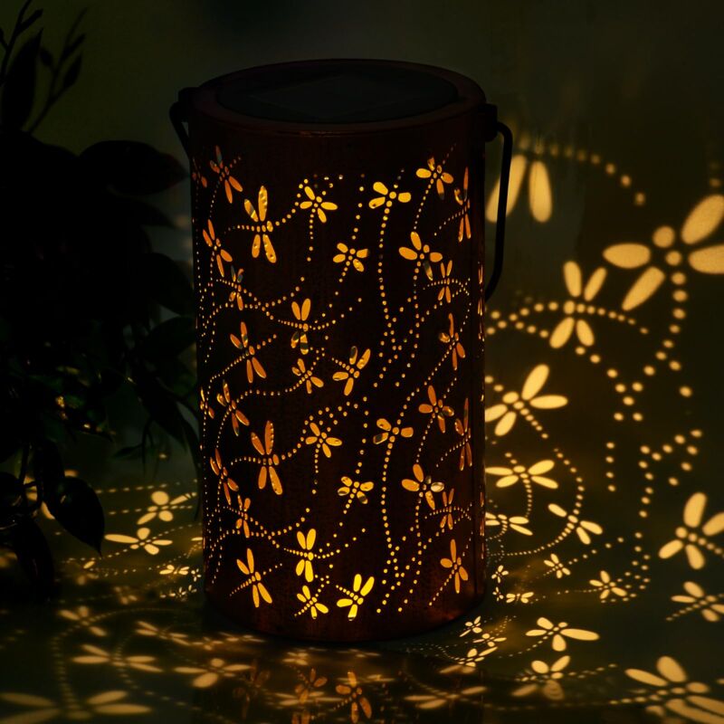 Lanterne Solaire Exterieur, Libellule Lampe Solaire Exterieur en Métale, Lanterne Suspendues Lumiere Exterieur Étanche, Décoration Jardin Extérieur