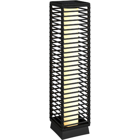 Lanterne solaire extérieure résine tressée noire 68 cm, lampadaire sans fil rechargeable avec capteur de lumière, idéal pour jardin terrasse déco.