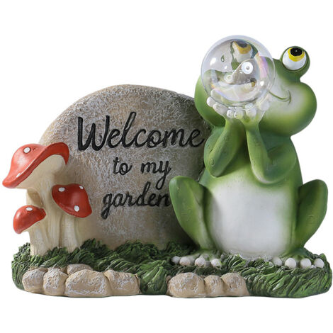 Lanterne Solaire Grenouille Résine Décor Jardin Statue Mignonne Éclairage Allée Extérieur