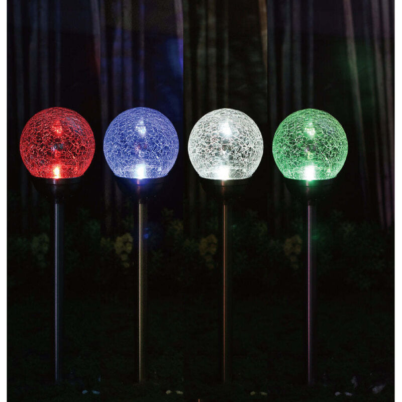 Lanterne solaire inox 56cm, globe craquelé lumère blanche ou multicolore, idéale bordures & massifs