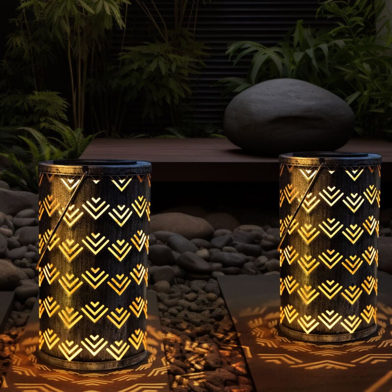 Lanterne solaire lanterne solaire argent antique lampe d'extérieur effet de lumière, perforations décoratives, métal, 1x led 0,06W blanc chaud, DxH