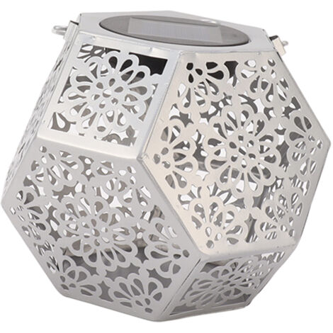 Lanterne Solaire LED, Beau Motif Creux Suspendu Lanterne Solaire Argent Polygone Respectueux de l'environnement pour Jardin