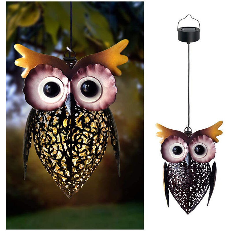 Lanterne solaire led creuse à suspendre pour l'extérieur, style vintage, en métal, motif hibou mignon, étanche, pour jardin, terrasse, porche,