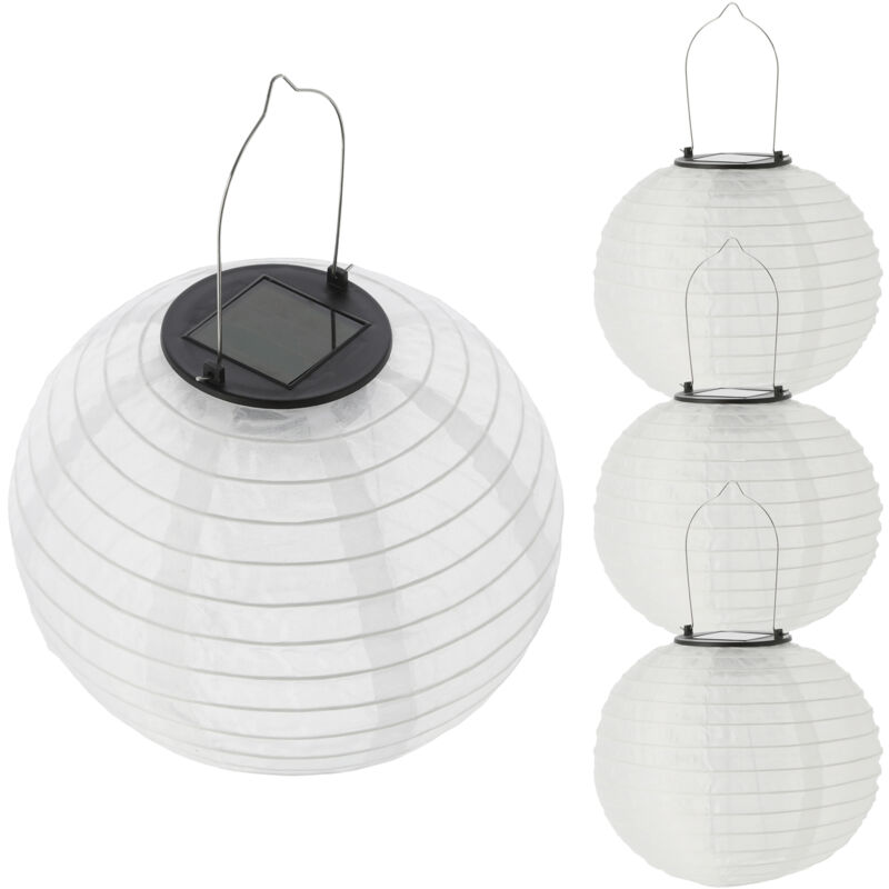 Lanterne solaire led en nylon - lot de 4 20 cm - éclairage décoratif de jardin blanc chaud - lanterne solaire boule lumineuse décoration de fête pour