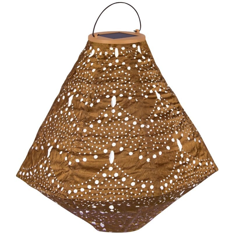 Lanterne solaire à led Luna Pentagon – Éclairage de jardin solaire - 300x300mm – Or - Fait-main - Luxueuse matière résistant aux intempéries