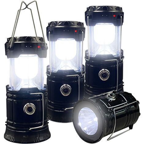 Lanterne solaire Lot de 4 lanternes de camping LED portables pliables légères et étanches solaires rechargeables par USB Kits de survie pour lampe de poche LED d'intérieur et d'extérieur
