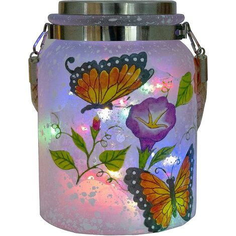 Lanterne solaire papillon guirlande lumineuse, cadeaux de Nol d'anniversaire, verre dépoli blanc étanche à suspendre Ja