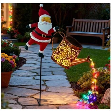 Lanterne Solaire Père Noël pour Noël, Décoration Extérieure LED pour Jardin en Forme de Bouilloire, Arrosoir Solaire, Décoration Lum
