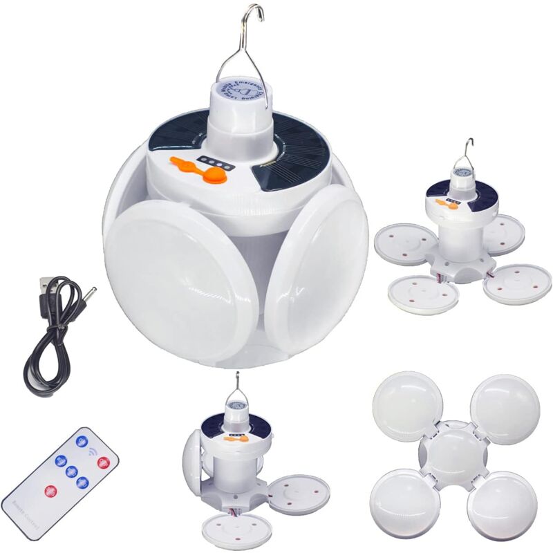 Lanterne solaire pliable de camping USB 4 000 mAh, rechargeable, télécommande, étanche, portable, à suspendre, pour la pêche, la randonnée, les