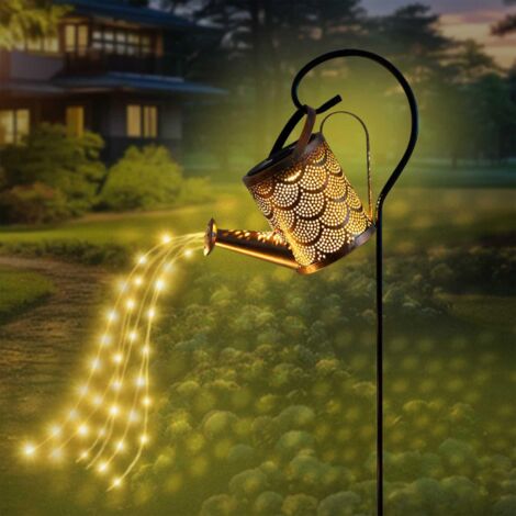 Lanterne Solaire Pour Arrosoir, Guirlande Lumineuse Led, Support En Métal, Blanc Chaud