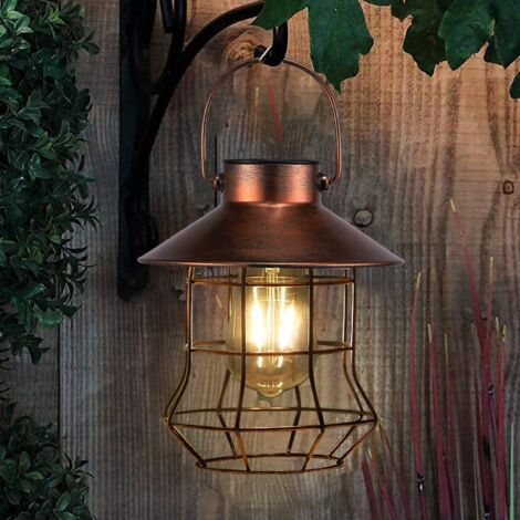 Lanterne solaire pour l'extérieur - Vintage - En métal - Avec LED chaudes - Pour extérieur, jardin, cour, terrasse, arbre, éclairage solaire de paysage