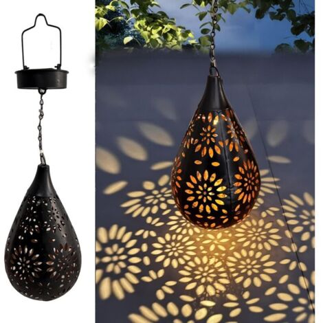 Lanterne solaire suspendue d'extérieur, lanterne décorative rechargeable de style marocain noir pour jardin ou fête, lampe tempête idéale pour porche, terrasse et cour (1 paquet noir)