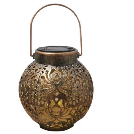 Lanterne solaire suspendue d'extérieur, lanterne solaire en fer creux, lanterne solaire suspendue rétro avec poignée, lampe décorative en métal rétro, lampe solaire suspendue de jardin pour jardin, ja