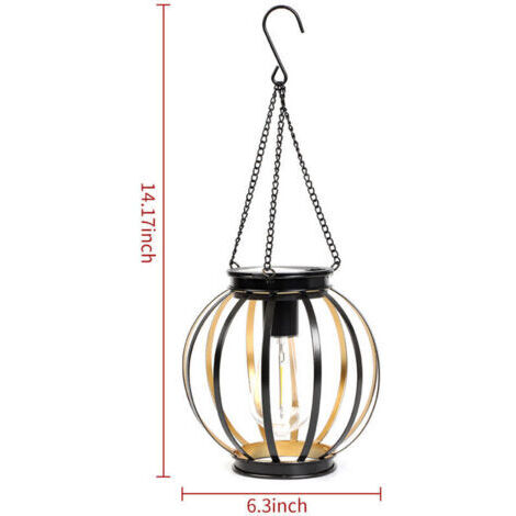 Lanterne Solaire Suspendue Extérieure – Lustre Métallique à Lumière Chaude pour Jardin, Balcon et Intérieur, Installation Facile Mur/Plafond