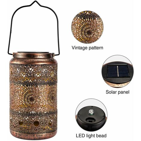 Lanterne Solaire,Lampe Solaire Exterieur LED de Jardin Lumière Suspendue Éclairage Décoratives ExtéRieure,IP55, pour Terrasse Patio Garden Fête，Fonepro，HANBING