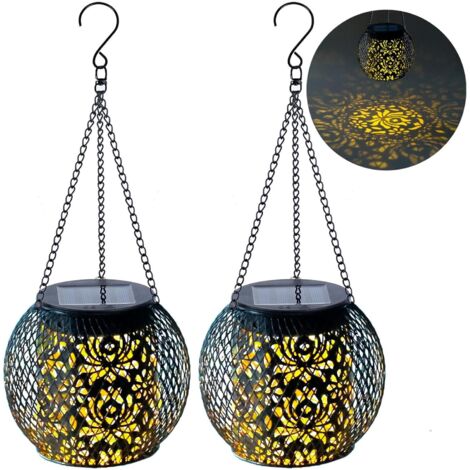 Lanterne solari da esterno impermeabili, luci solari da esterno sospese,decorazioni da giardino, lanterne decorative in metallo in stile nonna per patio,cortile,veranda,balcone,cortile, prato, 2pezzi