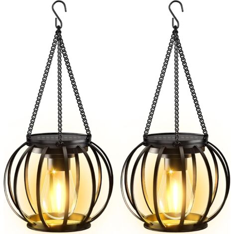 Lanterne solari da esterno impermeabili, luci solari sospese in metallo, lanterne da esterno più luminose, lanterne sospese con accensione/spegnimento automatico per decorazioni da giardino,2PCS